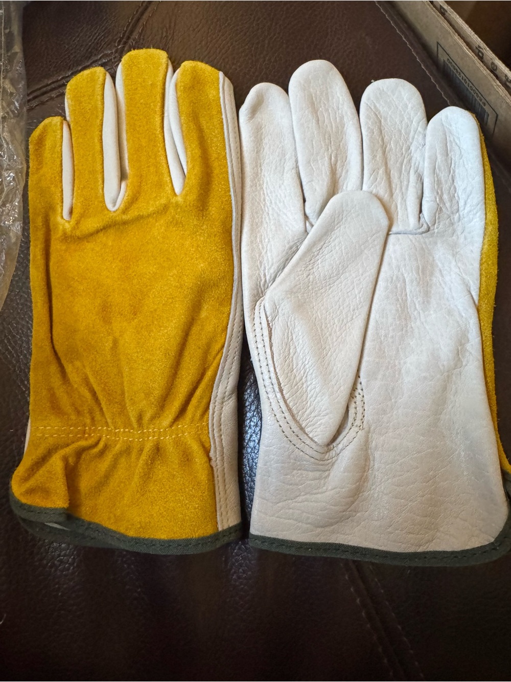 Men's Two-Tone Cow Hyde Leather Work Gloves - Size M